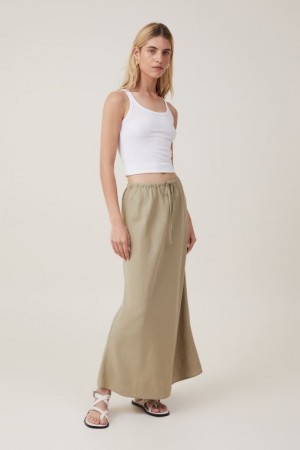 Cotton On Haven Maxi Slip Women's Skirt Olive | vsd7zQOSjg6