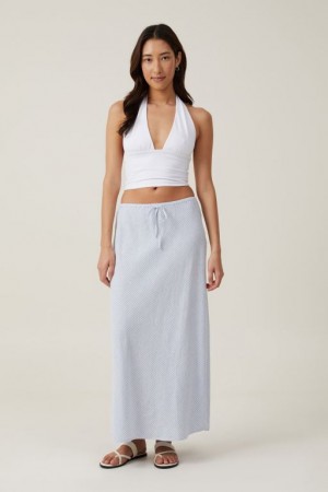 Cotton On Haven Maxi Slip Women's Skirt Stripes Blue | jzneuF6ycQv