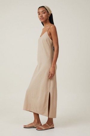 Cotton On Haven Slip Women's Midi Dress Grey Brown | saMWa9Q9rdb