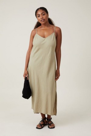 Cotton On Haven Slip Women's Midi Dress Olive | NamSb9c4kgv