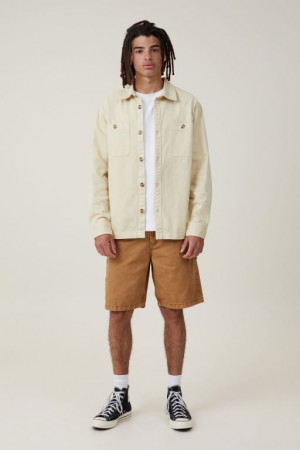 Cotton On Heavy Overshirt Men's Jackets Beige | YewhgFVaLCu
