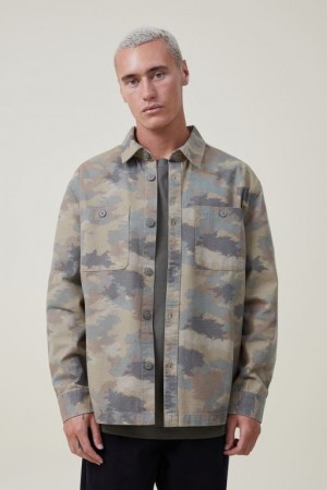 Cotton On Heavy Overshirt Men's Jackets Camo | TIWn8lqp909