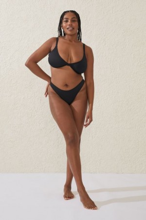 Cotton On High Side Brazilian Seam Women's Bikini Bottoms Black | 9GdNDrwrRE8