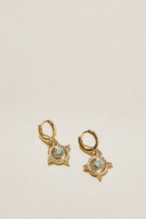 Cotton On Huggie Hoop Earring Women's Jewellery Gold Turquoise | auQwbcunCjl