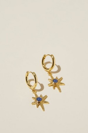 Cotton On Huggie Hoop Earring Women's Jewellery Gold Blue | mityGEB38Kg