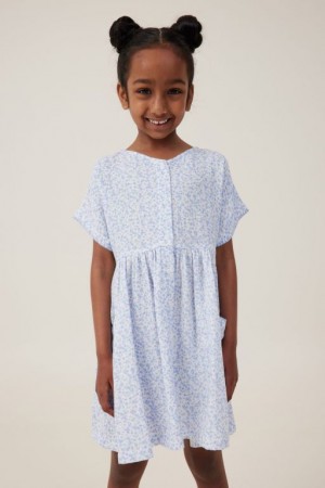 Cotton On Isabel Short Sleeve Girls' Dress Light Yellow / Blue | f77TyCvNDED
