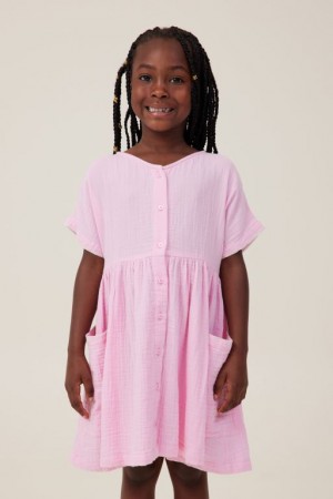 Cotton On Isabel Short Sleeve Girls' Dress Pink | 4OgG8bIypXX