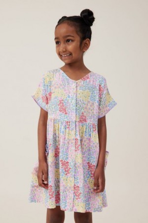 Cotton On Isabel Short Sleeve Girls' Dress Light Yellow | KemnOOoMoBY