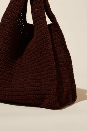 Cotton On Isla Crochet Tote Women's Bags Chocolate | SvPKQ2jTbUR