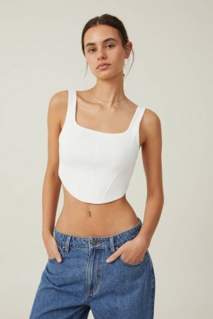 Cotton On Jacquard Corset Tank Women's Knitwear White | oFUOO2OBPGf