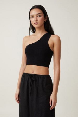 Cotton On Jacquard One Shoulder Tank Women's Knitwear Black | o7xkfUyi0Gm