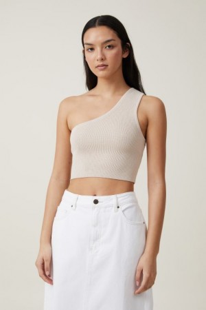 Cotton On Jacquard One Shoulder Tank Women's Knitwear Grey | agoVTWUGKz9