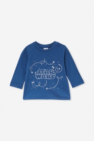 Cotton On Jamie Long Sleeve Lcn Baby T Shirts Blue / Silver | kiXOr7FA6xs
