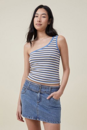 Cotton On Jamie One Shoulder Women's Cami Stripes Light Green Flower Blue | afBwVqNDrOb