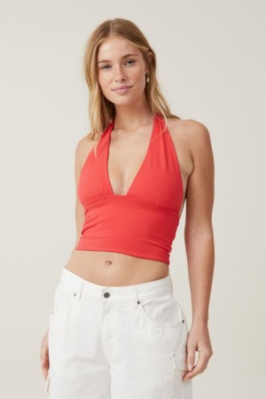 Cotton On Jessica V Neck Halter Women's Tanks Red | ev7pGhb3AbK