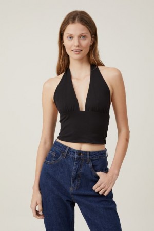 Cotton On Jessica V Neck Halter Women's Tanks Black | UpWn4PjQL0u