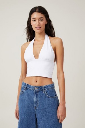 Cotton On Jessica V Neck Halter Women's Tanks White | vOxuIvSJf3O