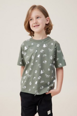 Cotton On Jonny Short Sleeve Print Boys' T Shirts Green | dXNpl6PvgHZ