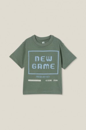 Cotton On Jonny Short Sleeve Print Boys' T Shirts Green | drZ34oigs6H