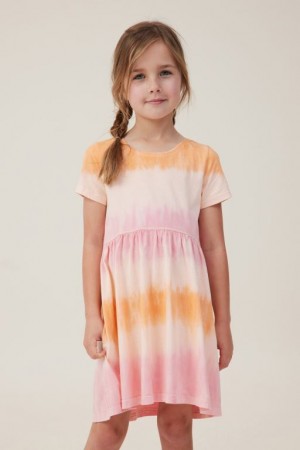 Cotton On Jordan Short Sleeve Girls' Dress Sunset | Mf1U2COJXkY