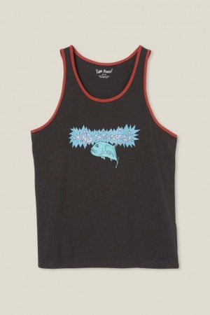 Cotton On King Stingray Ringer Tank Men's Graphic T-Shirts Black | gNjgyoWN5VU