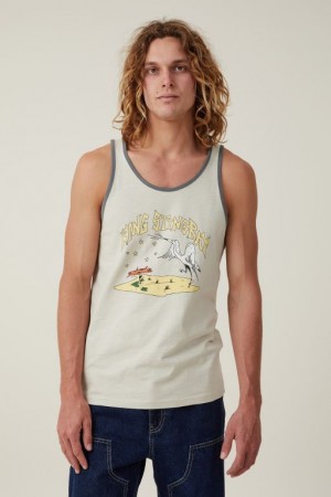 Cotton On King Stingray Ringer Tank Men's Graphic T-Shirts White | GXhozAQRInW