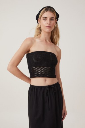 Cotton On Knit Crochet Bandeau Women's Knitwear Black | o71KdteGR6L
