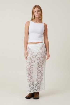 Cotton On Lace Slip Maxi Women's Skirt Cream | 2O5km6B4eLx