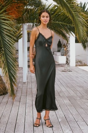 Cotton On Lace Trim Women's Maxi Dress Black | qduV8EccgTA