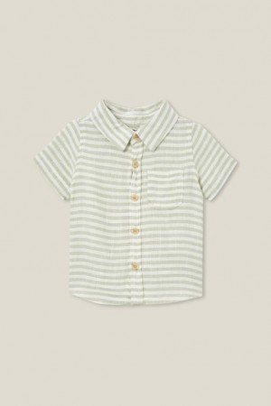 Cotton On Leonard Button Down Shirt Baby T Shirts Light Yellow Stripes | m3urcTPLxhn