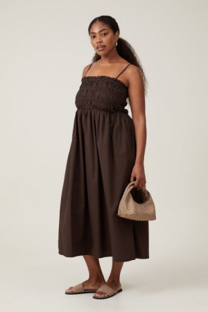 Cotton On Lexi Shirred Women's Maxi Dress Dark | JB5hZaIhqhS