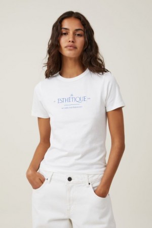 Cotton On Lightweight Longline Graphic Women's Graphic T-Shirts White | 671ZWMoLm1d