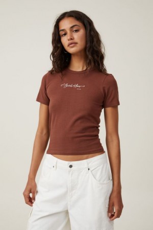 Cotton On Lightweight Longline Graphic Women's Graphic T-Shirts Brown | G23vhlNBTpK