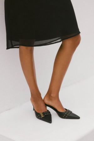 Cotton On Lilia Eyelet Pointed Mule Women's Heels Black | cBpY1XVRySV