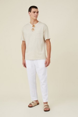 Cotton On Linen Men's Pants White | hdiZFApoUAI