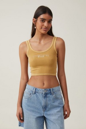 Cotton On Longline Scoop Neck Graphic Women's Graphic T-Shirts Brown | OV24sDxNROo