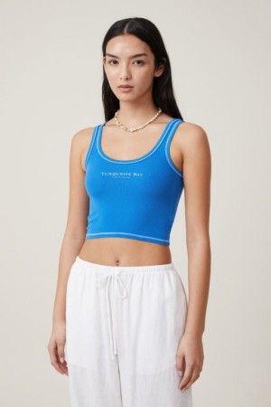 Cotton On Longline Scoop Neck Graphic Women's Graphic T-Shirts Turquoise / Blue | i1YbFm69nno