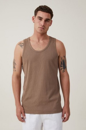 Cotton On Loose Fit Rib Men's Tanks Coffee | jbiEGnfhZ4m