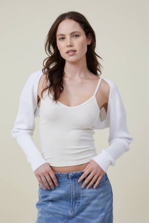 Cotton On Loose Rib Knit Shrug Women's Long Sleeve White | 0BQEtXVK2rt