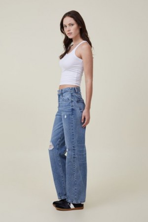 Cotton On Loose Straight Jean Women's Pants Blue | EDNvPzUrFiX