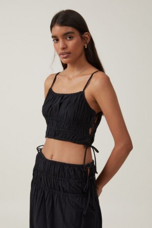 Cotton On Lucy Shirred Cami Women's Shirts Black | M4fG13MZRI0