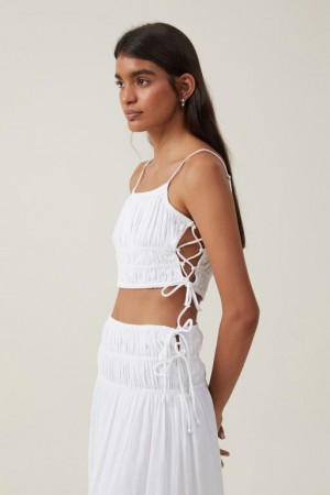 Cotton On Lucy Shirred Women's Cami White | g1Uji4lYUIs