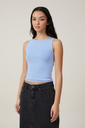 Cotton On Madison Boat Neck Women's Tanks Blue | DgbjF66JteG