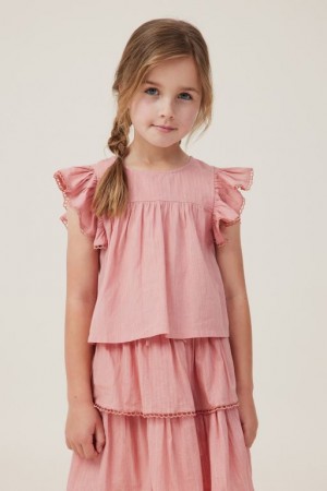 Cotton On Madison Scallop Sleeve Girls' T Shirts Stripes | 7YpaoPnMfGQ