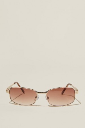 Cotton On Maeve Metal Racer Women's Sunglasses Gold / Brown | IQuIxonfcll