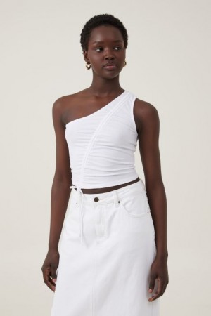 Cotton On Marli One Shoulder Rouched Women's Tanks White | kkvZ33E8c0Q