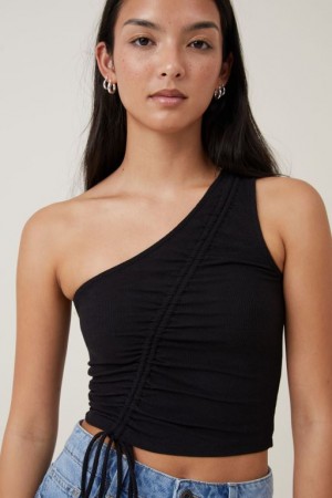 Cotton On Marli One Shoulder Rouched Women's Tanks Black | eO0D4d3IImu