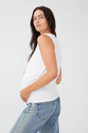 Cotton On Maternity Everyday Gathered Side Women's Tanks White | aNjG3yuQaAt