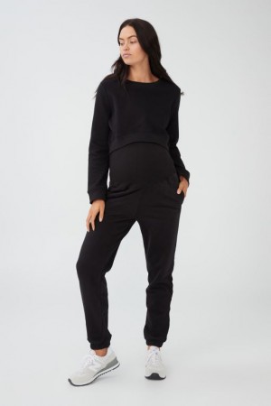 Cotton On Maternity Plush Gym Track Women's Pants Black | jYIsxCfoYzR