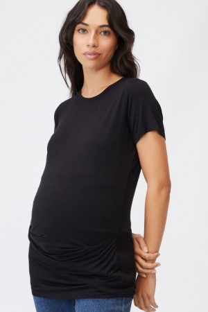 Cotton On Maternity Wrap Front Short Sleeve Women's T Shirts Black | NHCXJefaLkG